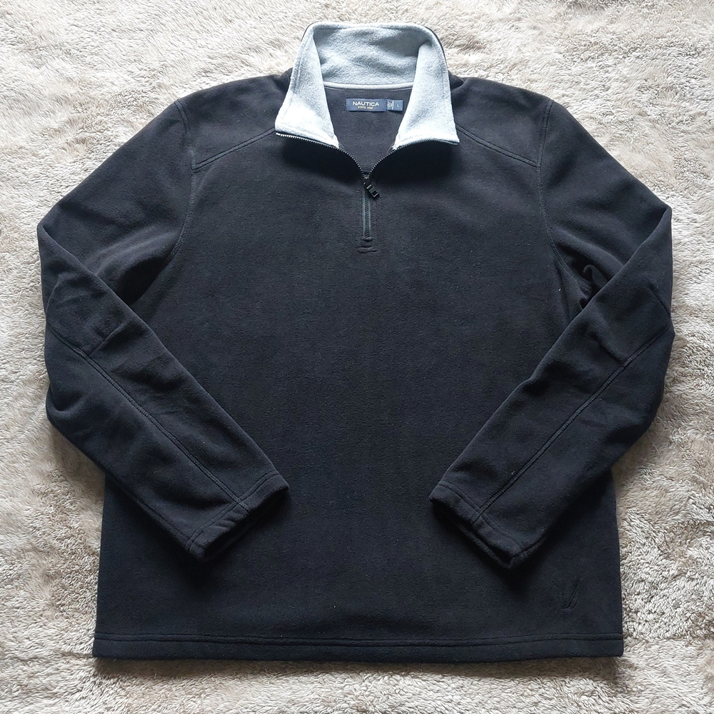 Nautica Men's Black Minimal 1/4 Zip Fleece Sweater | L